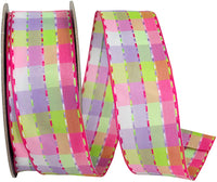 Fuchsia Wired Edge Ribbon 1-1/2 Inch Parisian Plaid