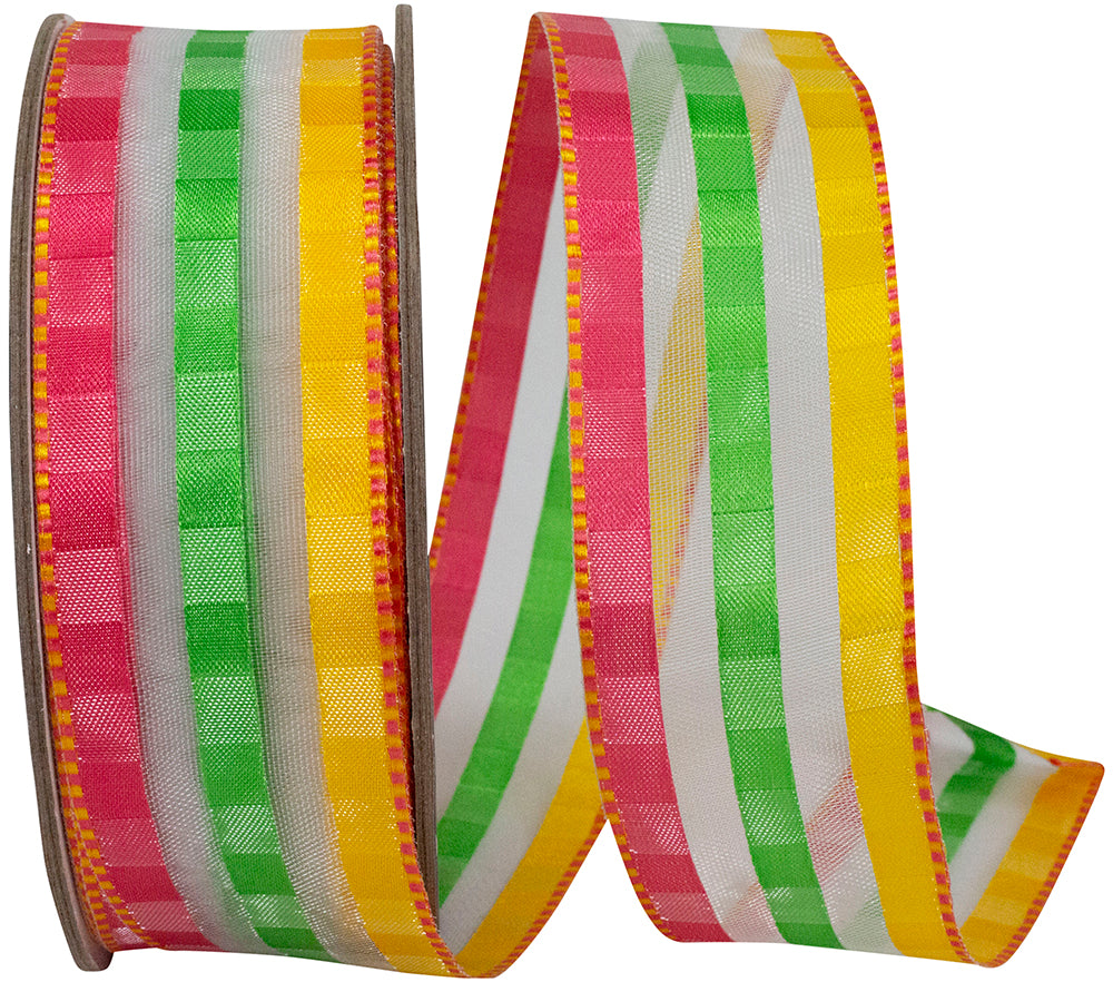 Striped Plaid Barcelona Wired Edge Ribbon Multi 1-1/2 Inch
