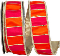 Striped Regal Bars Ribbon Orange Fuchsia 1-1/2 Inch 10Yds