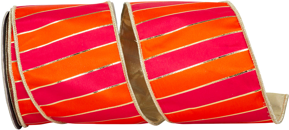 Striped Regal Bars Ribbon 4 Inch Orange Fuchsia Metallic