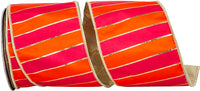 Striped Regal Bars Ribbon 4 Inch Orange Fuchsia Metallic