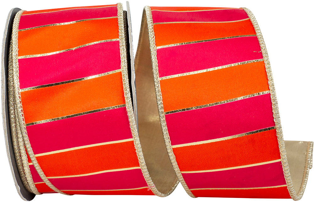 Striped Regal Bars Ribbon Orange Fuchsia 2-1/2 Inch 10 Yards
