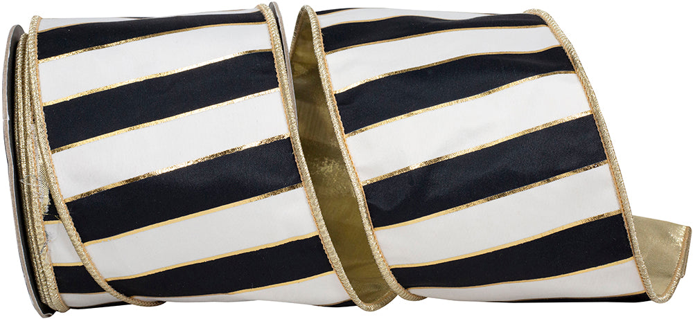 Striped Black White 4 Inch Wired Edge Ribbon for Bows