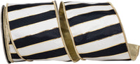 Striped Black White 4 Inch Wired Edge Ribbon for Bows