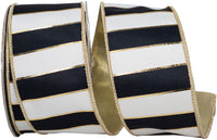 Striped Black White Wired Edge Ribbon 2-1/2 Inch 10Yds