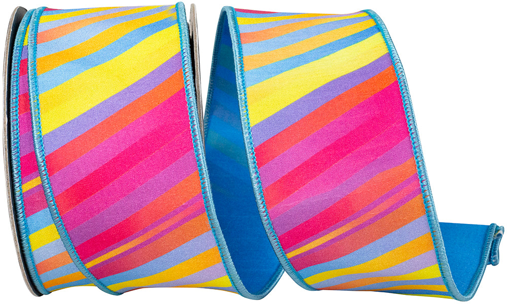 Multi 2-1 2 Inch Surfside Sunset Stripe Deluxe Dupioni Backed Wired Edge Ribbon for Wreaths & Bows