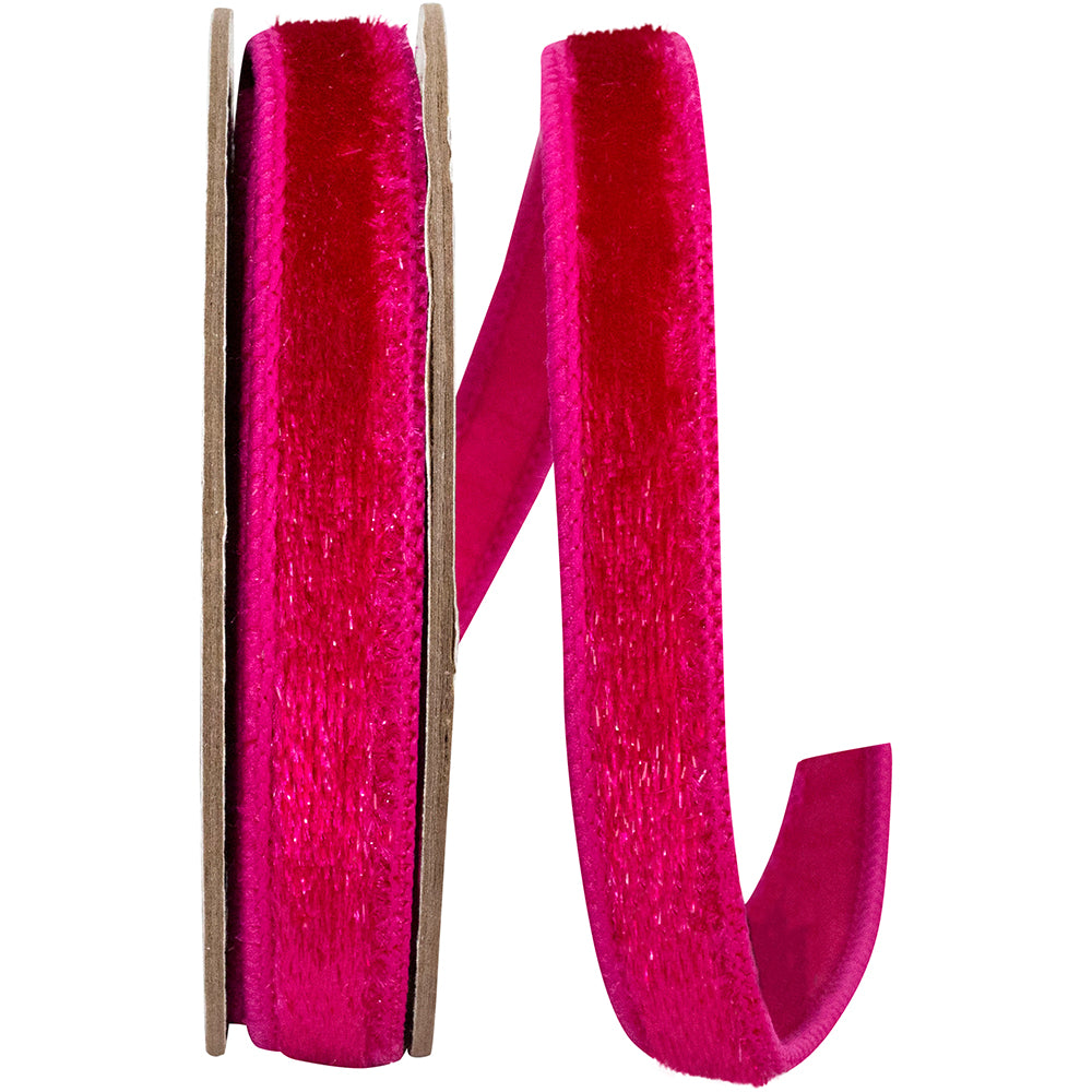 Fuchsia 7 8 Inch Velvet Sheen Plush Deluxe Backed Wired Edge Ribbon for Wreaths & Bows