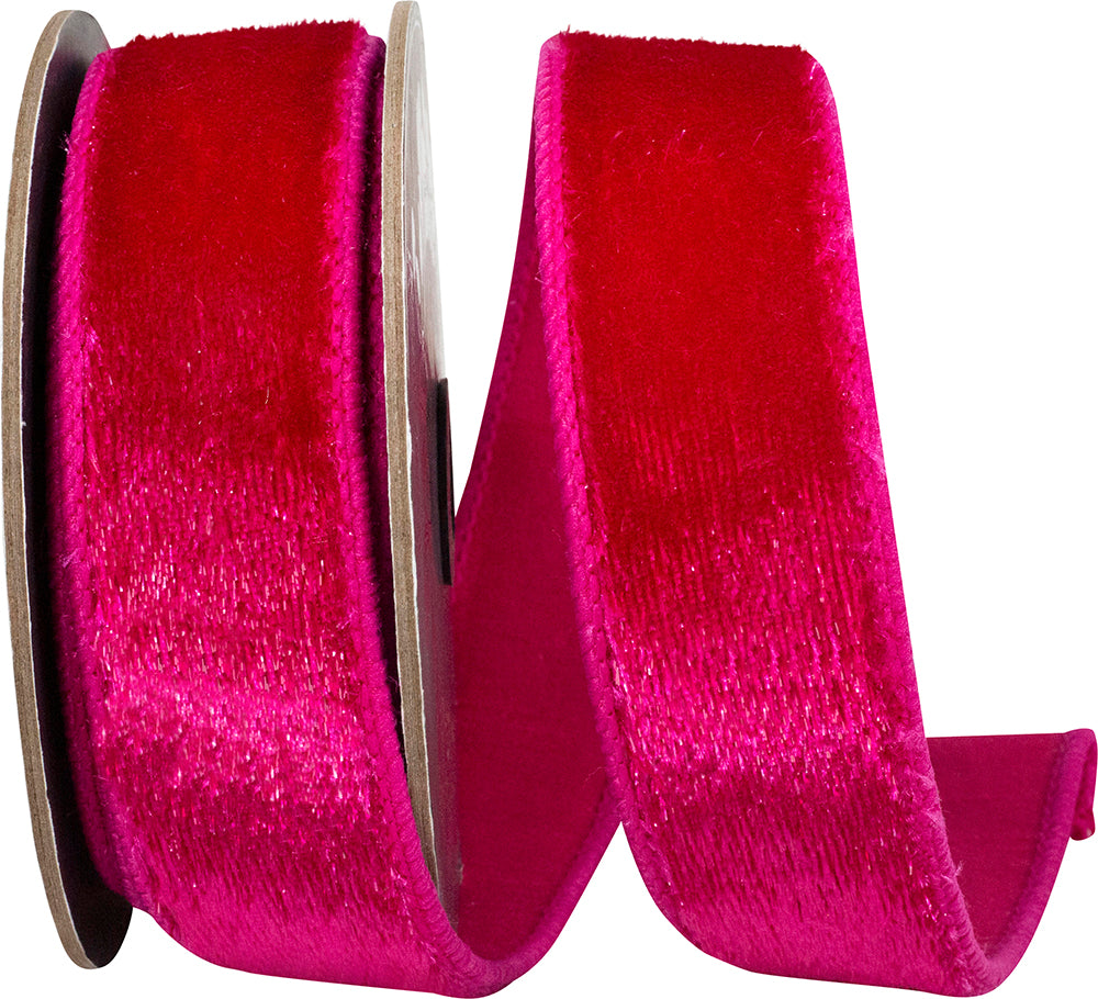 Fuchsia 1-1 2 Inch Velvet Sheen Plush Deluxe Backed Wired Edge Ribbon for Wreaths & Bows