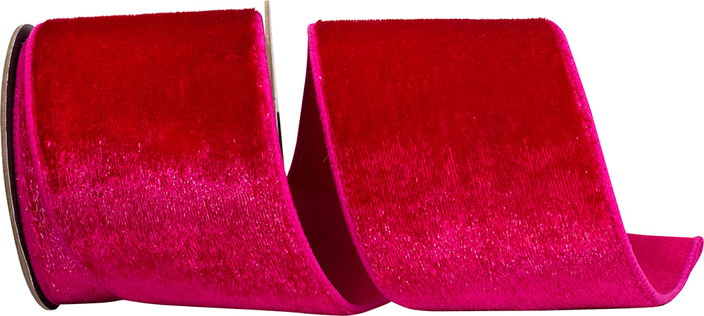 Fuchsia 4 Inch Velvet Sheen Plush Deluxe Backed Wired Edge Ribbon for Wreaths & Bows