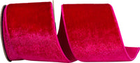 Fuchsia 4 Inch Velvet Sheen Plush Deluxe Backed Wired Edge Ribbon for Wreaths & Bows