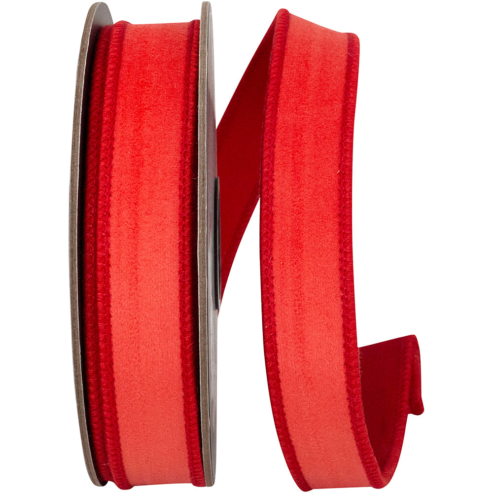 Red 1 Inch Velvet Touch Deluxe Backed Wired Edge Ribbon for Wreaths & Bows
