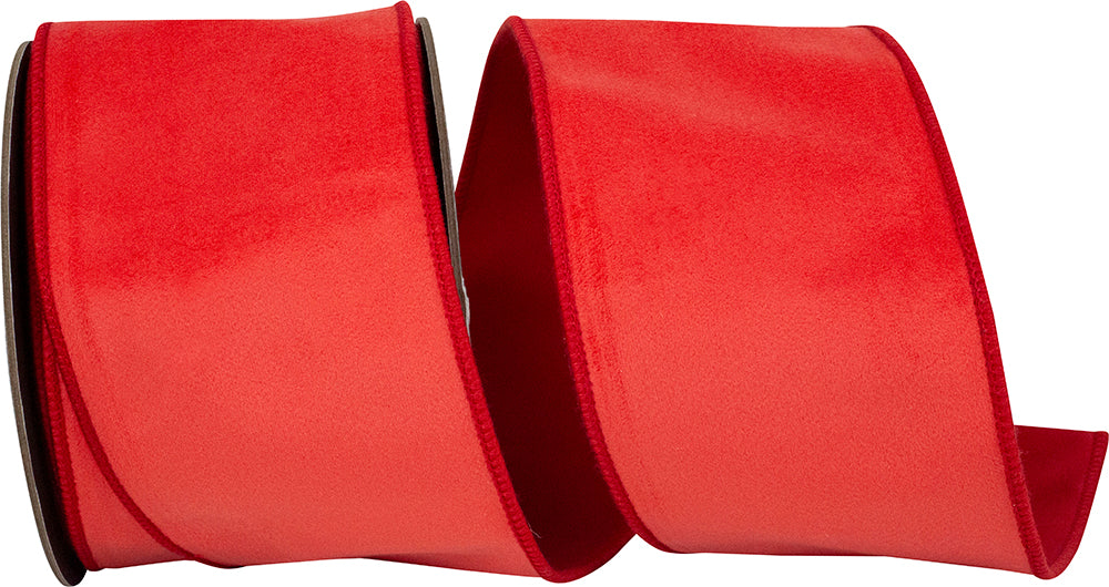 Red 4 Inch Velvet Touch Deluxe Backed Wired Edge Ribbon for Wreaths & Bows