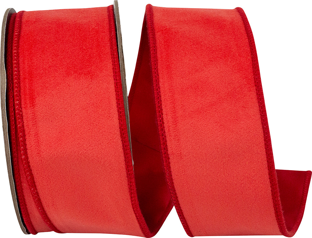Red 2-1 2 Inch Velvet Touch Deluxe Backed Wired Edge Ribbon for Wreaths & Bows
