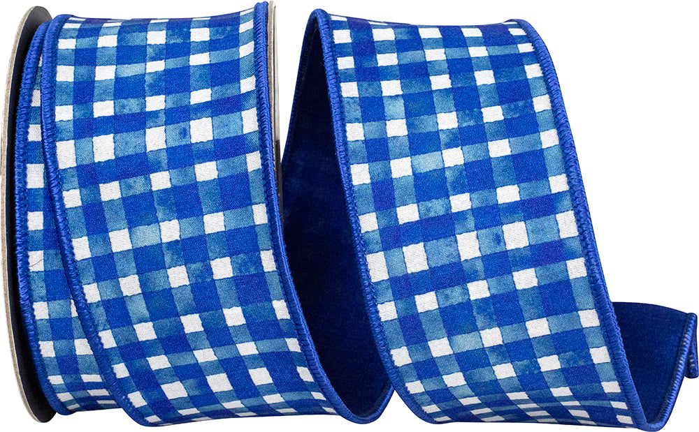 Royal 2-1 2 Inch Watercolor Check Deluxe Dupioni Backed Wired Edge Ribbon for Wreaths & Bows