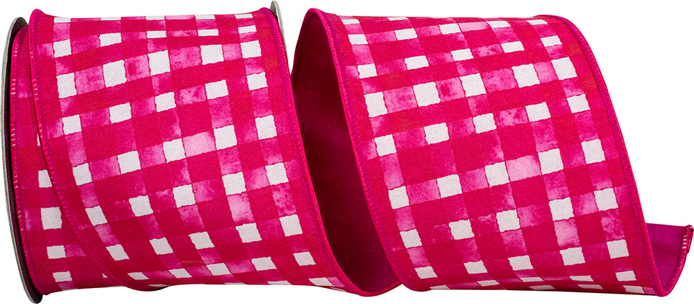 4 Inch Watercolor Check Deluxe Dupioni Backed Wired Edge Ribbon for Wreaths & Bows