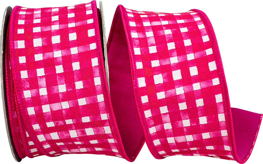 2-1 2 Inch Watercolor Check Deluxe Dupioni Backed Wired Edge Ribbon for Wreaths & Bows