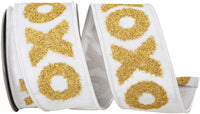 White Gold 2-1 2 Inch Xo Hugs And Kisses Embroidery Deluxe Backed Wired Edge Ribbon for Wreaths & Bows