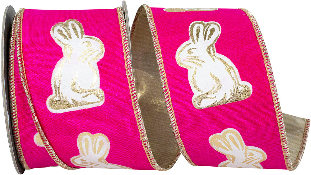 Fuchsia Gilded Bunny Wired Edge Ribbon 2-1/2 Inch 10 Yards