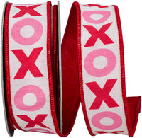 White 1-1 2 Inch Xo Hugs And Kisses Dupioni Backed Wired Edge Ribbon for Wreaths & Bows