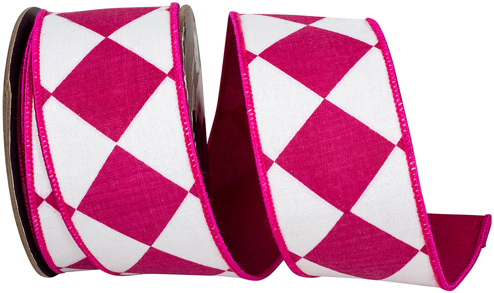 Grand Diamond Dupioni Ribbon Fuchsia White 2-1/2 Inch