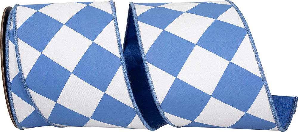 Blue White 4 Inch Grand Diamond Dupioni Deluxe Wired Edge Ribbon for Wreaths & Bows