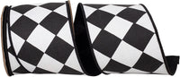Black White 4 Inch Grand Diamond Dupioni Deluxe Wired Edge Ribbon for Wreaths & Bows