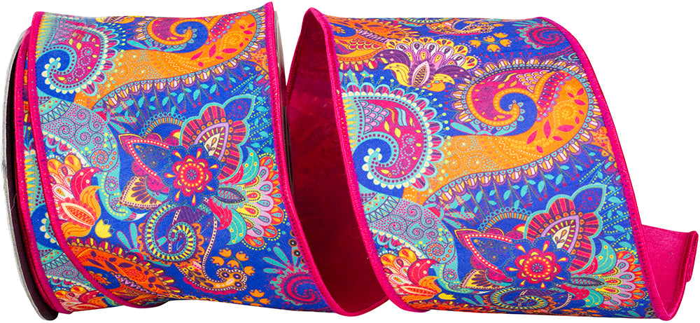 Fuchsia 4 Inch Paisley Fuchsia Deluxe Wired Edge Ribbon for Wreaths & Bows