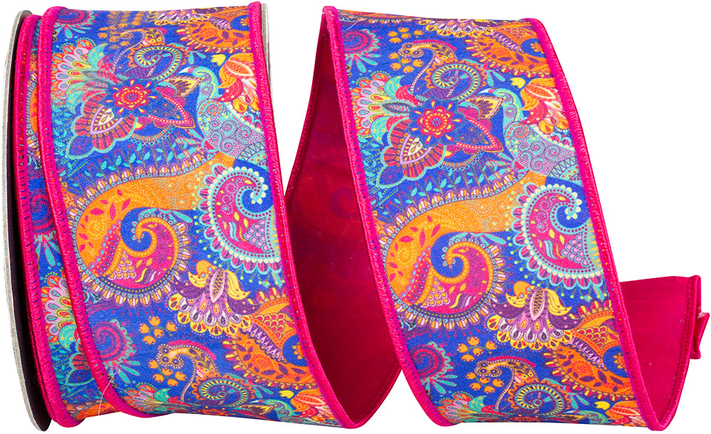 Fuchsia 2-1 2 Inch Paisley Fuchsia Deluxe Wired Edge Ribbon for Wreaths & Bows