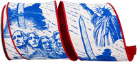 Red White Blue 4 Inch Toile Patriotic Americana Dupioni Backed Wired Edge Ribbon for Wreaths & Bows