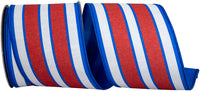 Red White Blue 4 Inch Heartland Stripe Dupioni Fused Backed Wired Edge Ribbon for Wreaths & Bows