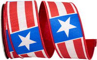 Red White Blue 2-1 2 Inch Stars And Stripes Vertical Dupioni Fused Backed Wired Edge Ribbon for Wreaths & Bows