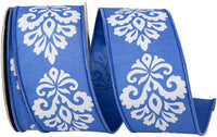 Cobalt 2-1 2 Inch Nonnie Filigree Fused Dupioni Backed Wired Edge Ribbon for Wreaths & Bows