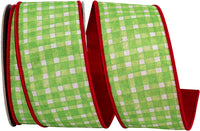 Green Red 2-1 2 Inch Watercolor Check Deluxe Dupioni Backed Wired Edge Ribbon for Wreaths & Bows