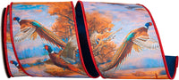 Multi 4 Inch Pheasant Horizon Dupioni Fused Backed Wired Edge Ribbon for Wreaths & Bows