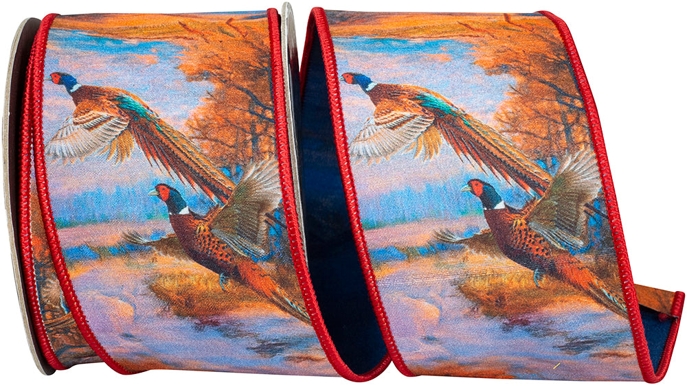 Multi 2-1 2 Inch Pheasant Horizon Dupioni Fused Backed Wired Edge Ribbon for Wreaths & Bows