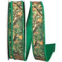 Forest 1 Inch Forest Walkway Camouflage Dupioni Fused Backed Wired Edge Ribbon for Wreaths & Bows