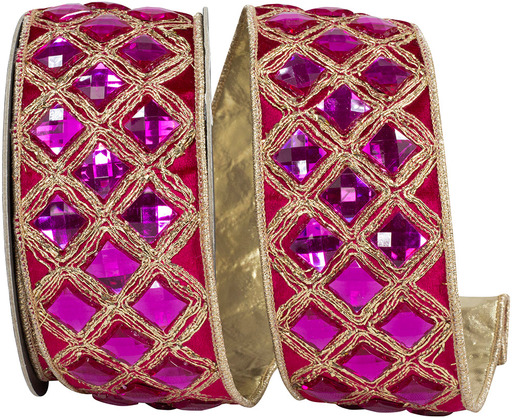 Magenta 2-1/2 Inch Diamond Jeweled Metallic Ribbon