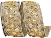 Antique Diamond Jeweled Metallic Embroidery Ribbon 2-1/2 Inch