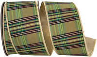 Willow Plaid Wired Edge Ribbon 2-1/2 Inch Moss Metallic