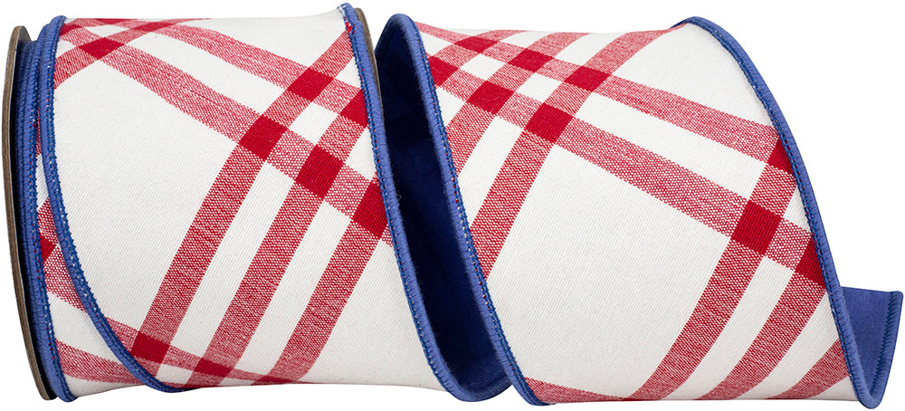Americana Wired Edge Ribbon Red Blue 4 Inch Canvas 10 Yards