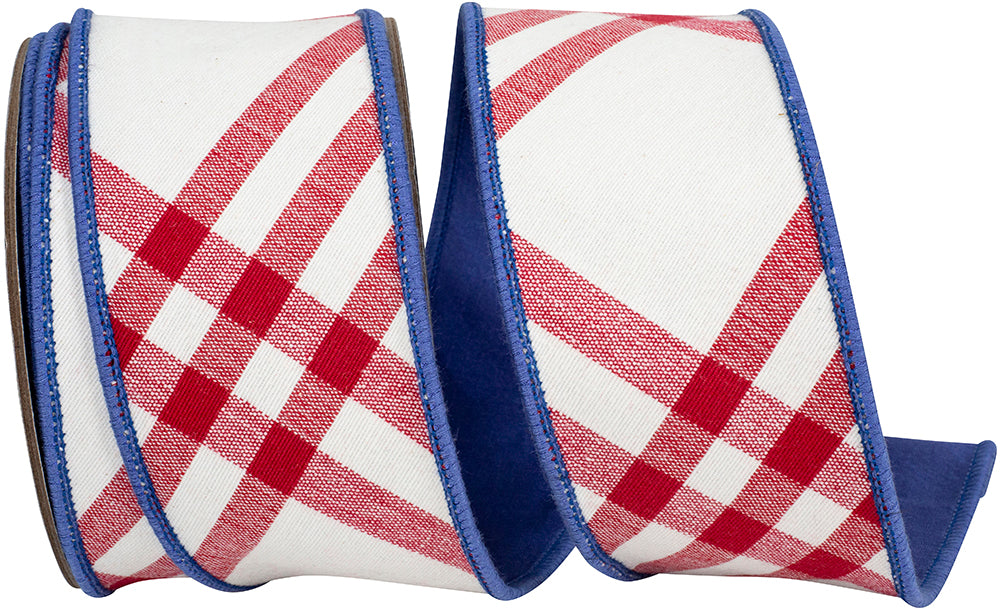 Canvas Americana Ribbon Red Blue 2-1/2 Inch Wired Edge