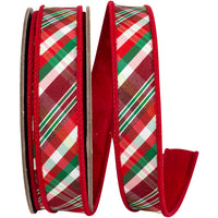 Spearmint Diagonal Plaid Wired Edge Ribbon Red Green 1 Inch