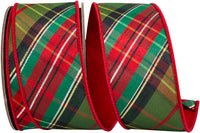 Red Green 2-1 2 Inch Holiday Tradition High Fashion Diagonal Fused Dupioni Backed Wired Edge Ribbon for Wreaths & Bows