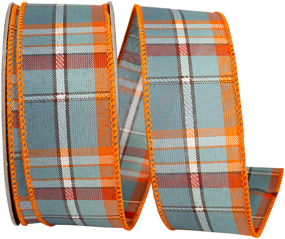 Slate February Plaid Wired Edge Ribbon 1-1/2 Inch
