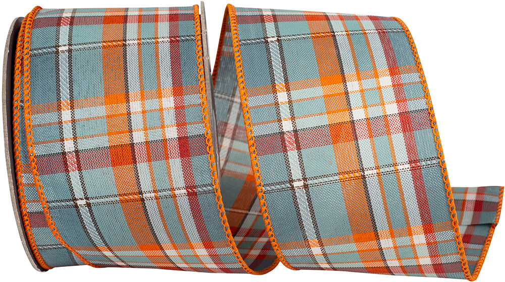 Slate February Plaid Wired Edge Ribbon 2-1/2 Inch