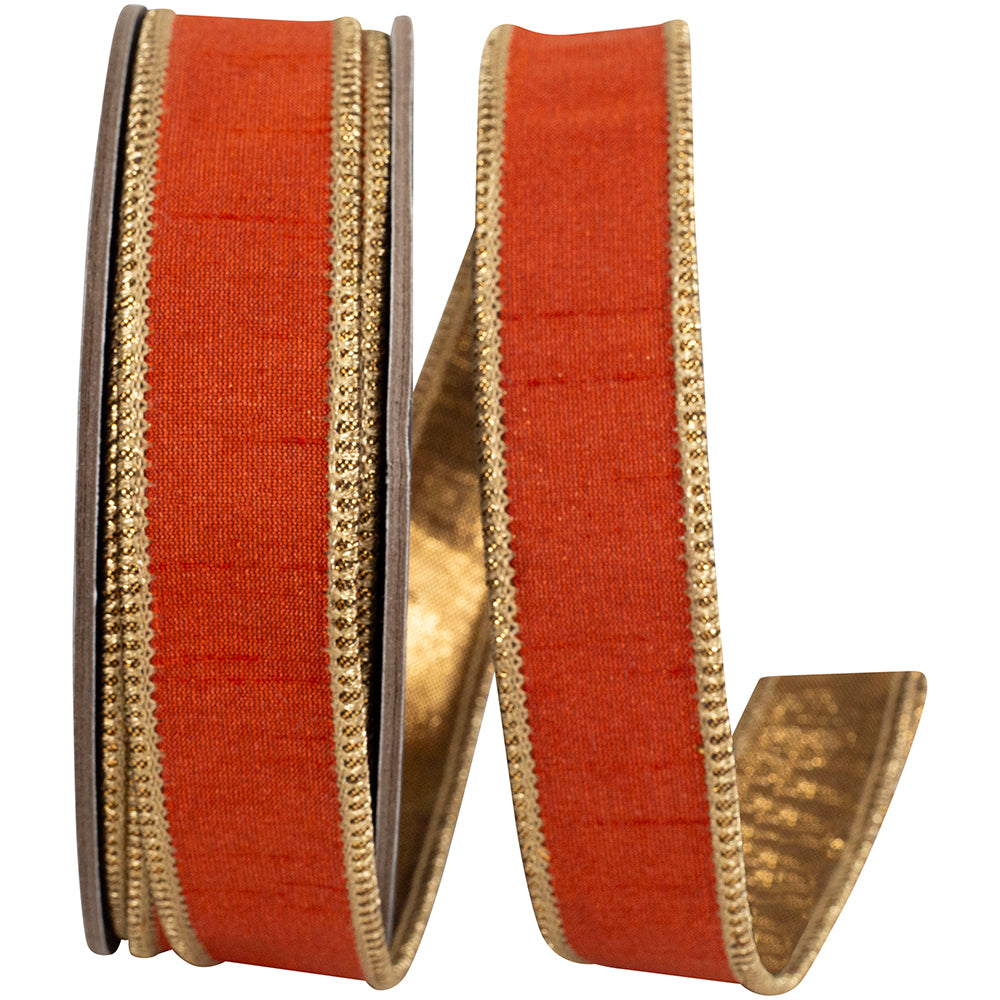 Copper Metallic Wired Edge Ribbon 1 Inch Dupioni Shimmer