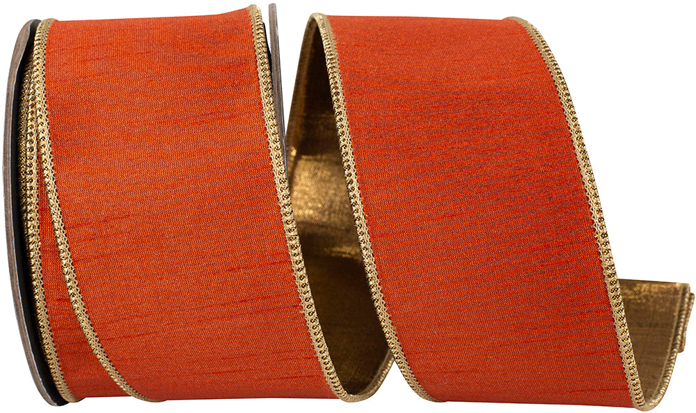 Copper Dupioni Shimmer Wired Edge Ribbon 2-1/2 Inch 10 Yards