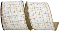 White Gold 4 Inch Luxe Weave Sparkle Fused Meshed Backing Wired Edge Ribbon for Wreaths & Bows