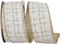 White Gold 2-1 2 Inch Luxe Weave Sparkle Fused Meshed Backing Wired Edge Ribbon for Wreaths & Bows