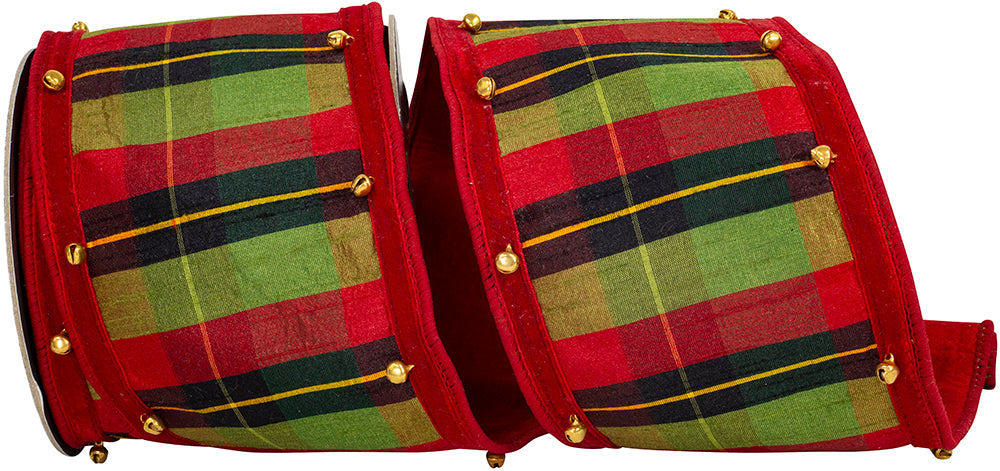 Plaid Tradition Wired Edge Ribbon Red Green 4 Inch 5 Yards